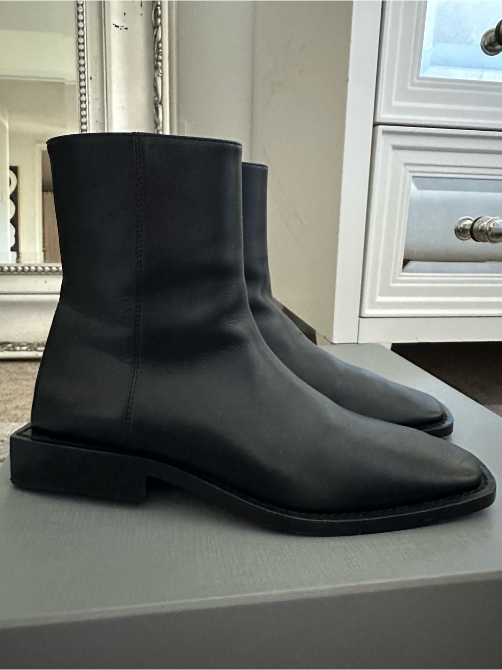 Balenciaga Black Leather Square-Toe Ankle Boots - Picture 4 of 4